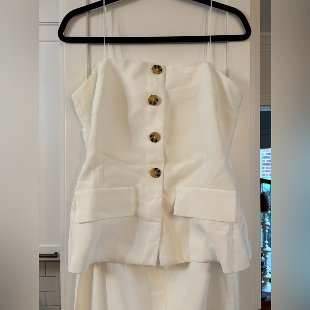 new Amanda Uprichard Yadira twofer layered button down jumpsuit in ivory - Picture 6 of 9